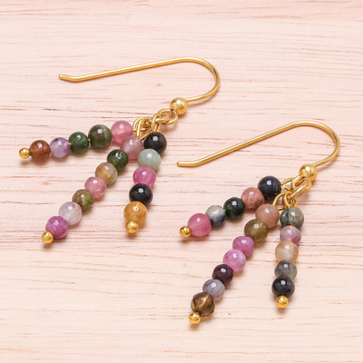Gold plated tourmaline dangle earrings, 'Succulent Candy' - 18k Gold Plated Natural Tourmaline Dangle Earrings
