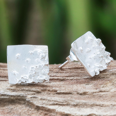 Sterling silver stud earrings, 'Planetary Surface' - Modern Textured Sterling Silver Stud Earrings from Thailand