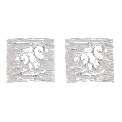Sterling silver drop earrings, 'Natural Waves' - Modern Swirl Pattern Sterling Silver Drop Earrings