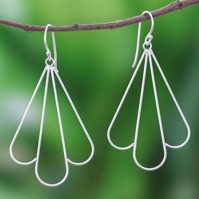 Sterling silver dangle earrings, 'Simple Fans' - High-Polish Sterling Silver Dangle Earrings from Thailand