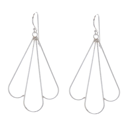 Sterling silver dangle earrings, 'Simple Fans' - High-Polish Sterling Silver Dangle Earrings from Thailand