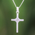 Sterling silver pendant necklace, 'Fabulous Cross' - Brushed-Satin Sterling Silver and CZ Cross Necklace (image 2) thumbail