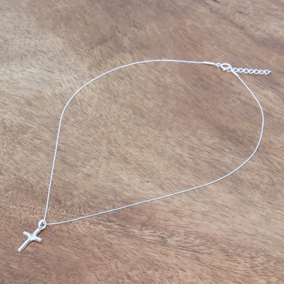 Sterling silver pendant necklace, 'Fabulous Cross' - Brushed-Satin Sterling Silver and CZ Cross Necklace