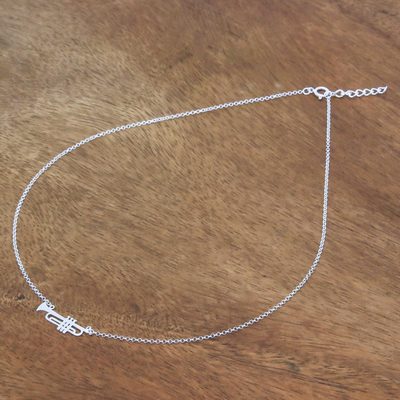 Halskette mit Anhänger aus Sterlingsilber - Halskette mit Trompetenanhänger aus gebürstetem Sterlingsilber