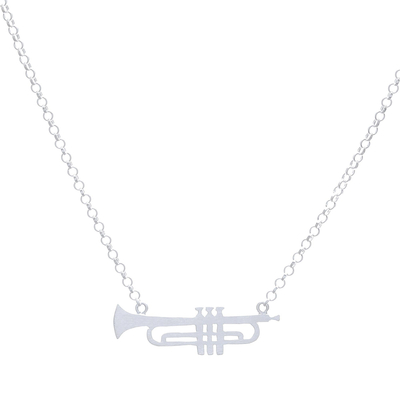 Sterling silver pendant necklace, 'Glistening Trumpet' - Brushed-Satin Sterling Silver Trumpet Pendant Necklace