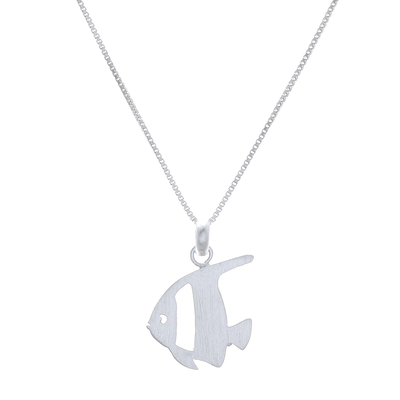 Sterling silver pendant necklace, 'Glistening Angelfish' - Brushed-Satin Sterling Silver Angelfish Pendant Necklace