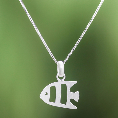 Sterling silver pendant necklace, 'Lovely Fish' - Brushed-Satin Sterling Silver Fish Pendant Necklace