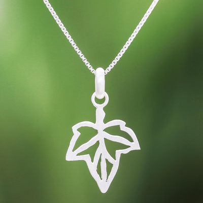 Sterling silver pendant necklace, 'Lovely Maple' - Brushed-Satin Sterling Silver Leaf Pendant Necklace