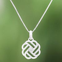 Weave Pattern Sterling Silver and CZ Pendant Necklace,'Intricate Weave'