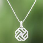 Sterling silver pendant necklace, 'Intricate Weave' - Weave Pattern Sterling Silver and CZ Pendant Necklace