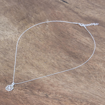 Sterling silver pendant necklace, 'Intricate Weave' - Weave Pattern Sterling Silver and CZ Pendant Necklace