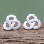 Sterling silver stud earrings, 'Celtic Trio' - Brushed-Satin Celtic Knot Sterling Silver Stud Earrings