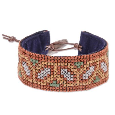 Cotton Wristband Bracelet with Hmong Cross Stitching