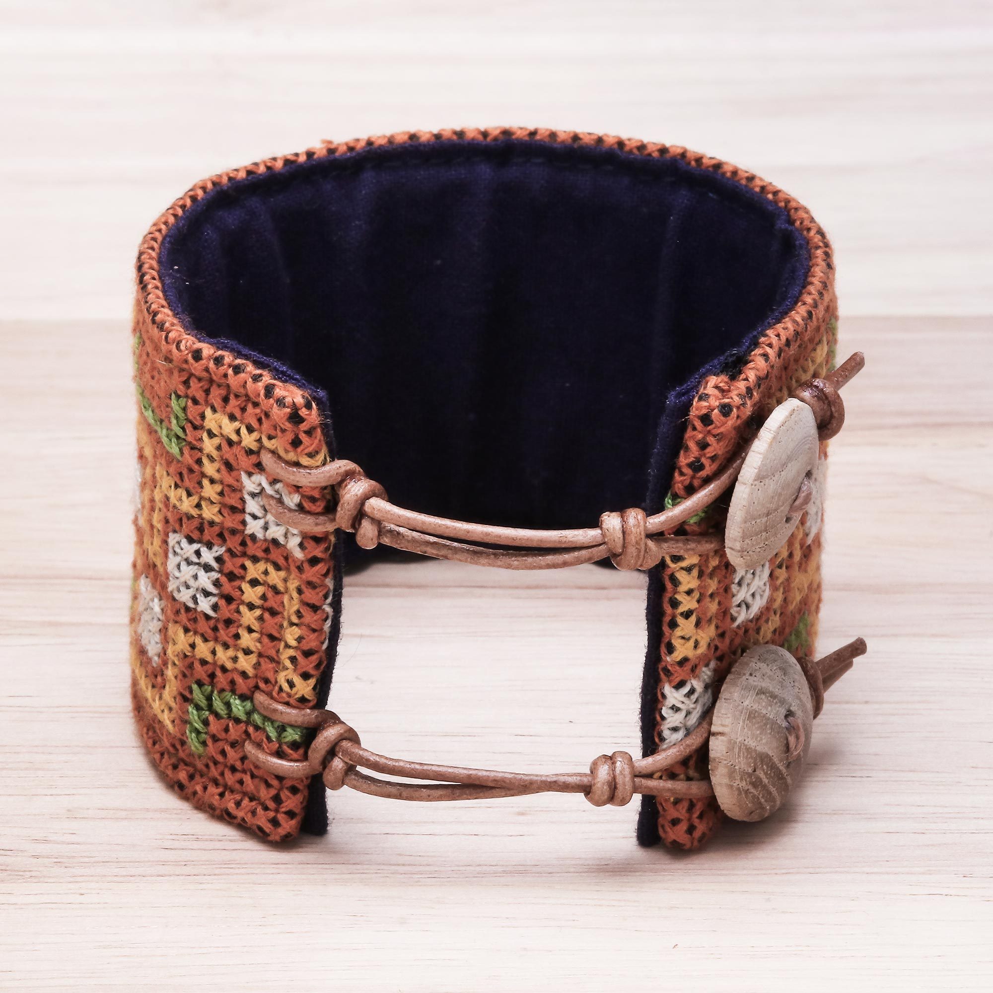 Hmong Cross Stitched Cotton Wristband Bracelet from Thailand Hmong