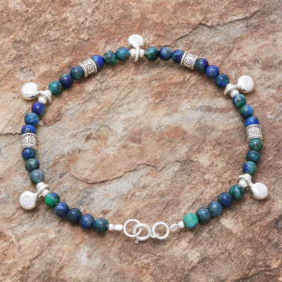 Azure-malachite beaded charm bracelet, 'Feeling Loved' - Azure-Malachite Beaded Charm Bracelet from Thailand