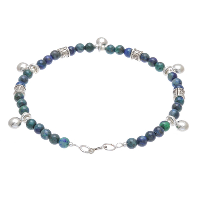 Azure-malachite beaded charm bracelet, 'Feeling Loved' - Azure-Malachite Beaded Charm Bracelet from Thailand