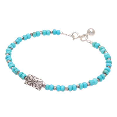 Silver beaded bracelet, 'Sky Harmony' - Karen Hill Tribe Silver and Recon. Turquoise Bracelet