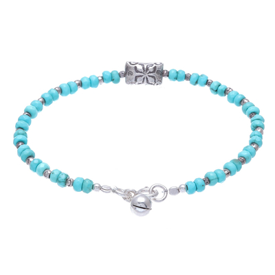 Silver beaded bracelet, 'Sky Harmony' - Karen Hill Tribe Silver and Recon. Turquoise Bracelet