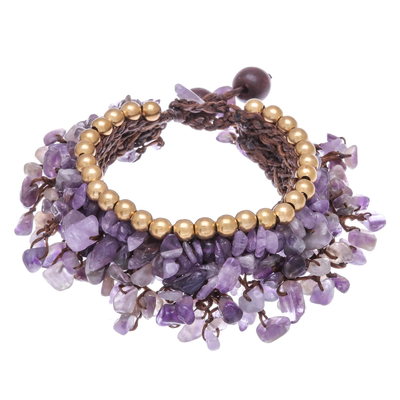 Amethyst beaded charm bracelet, 'Bohemian Luster' - Amethyst Beaded Charm Bracelet Crafted in Thailand