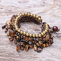Tiger's Eye Beaded Charm Bracelet Crafted in Thailand,'Bohemian Luster'