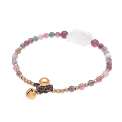 Rose quartz and agate beaded pendant bracelet, 'Magical Day' - Rose Quartz and Agate Beaded Pendant Bracelet from Thailand
