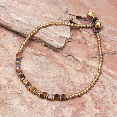 Tiger's eye beaded anklet, 'Cube Beauty' - Beaded Anklet with Cube Tiger's Eye from Thailand