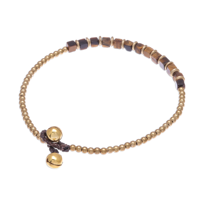 Tiger's eye beaded anklet, 'Cube Beauty' - Beaded Anklet with Cube Tiger's Eye from Thailand