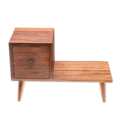 Teak wood decorative box, 'Modern Bench' - Miniature Furniture Teak Wood Decorative Box from Thailand