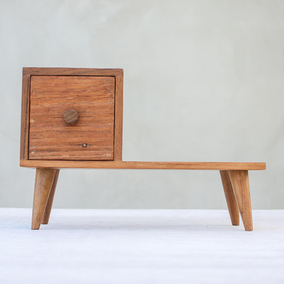 Teak wood decorative box, 'Modern Bench' - Miniature Furniture Teak Wood Decorative Box from Thailand
