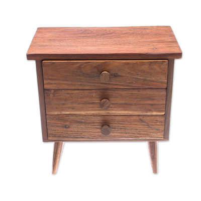 Teak wood Jewellery box, 'Modern Dresser' (3 drawers) - Modern Teak Wood Jewellery Box with Three Drawers
