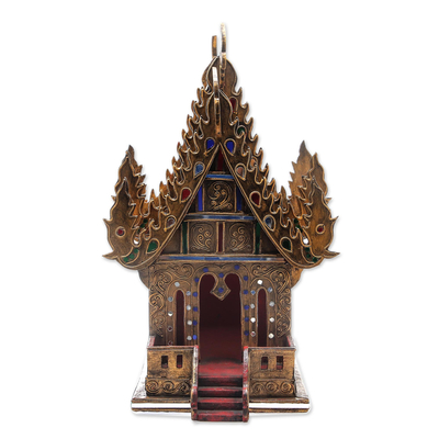 Casa de espíritu de madera, (16 pulgadas) - Casa espiritual de madera y vidrio hecha a mano en Tailandia (16 pulg.)