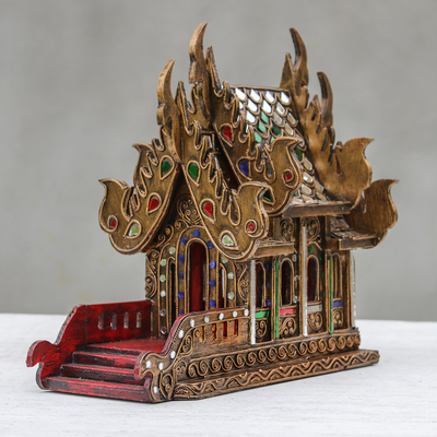 Casa de espíritus de madera, 'Templo de Lanna' (11,5 pulgadas) - Casa de espíritus de madera y vidrio fabricada en Tailandia (11,5 pulgadas)