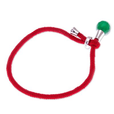 Jade pendant bracelet, 'Lucky Red String' - Jade Pendant Bracelet with Red Cord from Thailand
