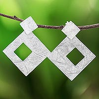 Pendientes colgantes de plata de ley - Aretes colgantes de plata esterlina con forma cuadrada de Tailandia