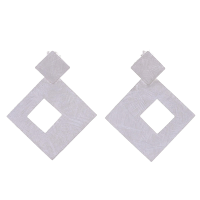 Sterling silver dangle earrings, 'Urban Squares' - Square-Shaped Sterling Silver Dangle Earrings from Thailand