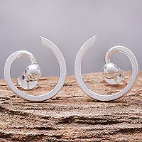 Sterling silver button earrings, 'Creative Energy' - Spiral-Shaped Sterling Silver Button Earrings from Thailand