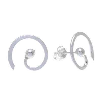 Sterling silver button earrings, 'Creative Energy' - Spiral-Shaped Sterling Silver Button Earrings from Thailand