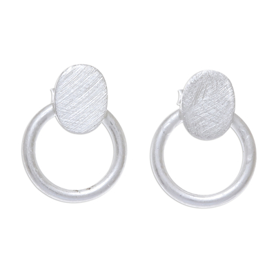 Sterling silver drop earrings, 'Glorious Rings' - Ring-Shaped Sterling Silver Drop Earrings from Thailand