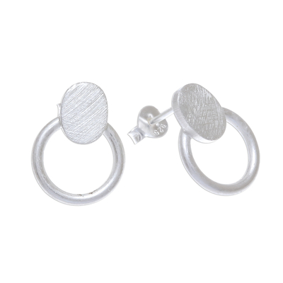 Sterling silver drop earrings, 'Glorious Rings' - Ring-Shaped Sterling Silver Drop Earrings from Thailand