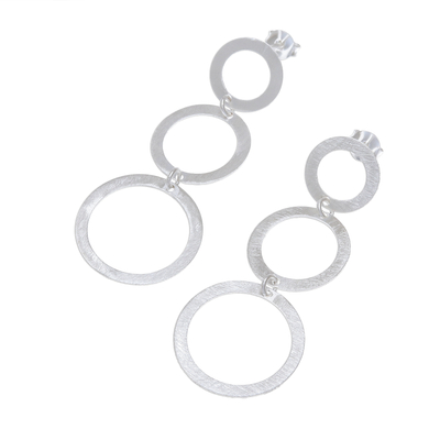 Sterling silver dangle earrings, 'Moon Triplets' - Circle Pattern Sterling Silver Dangle Earrings from Thailand
