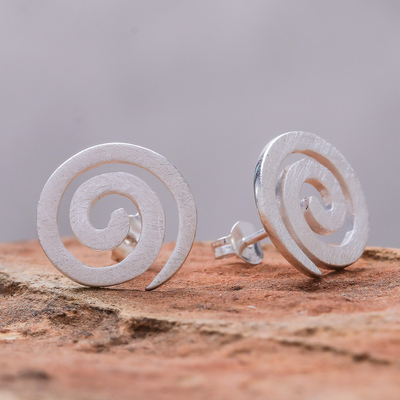 Sterling silver button earrings, 'Lovely Spin' - Spiral-Shaped Sterling Silver Button Earrings from Thailand