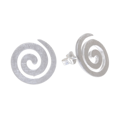 Sterling silver button earrings, 'Lovely Spin' - Spiral-Shaped Sterling Silver Button Earrings from Thailand