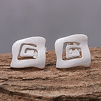 Sterling silver stud earrings, 'Abstract Twist' - Abstract Spiral Sterling Silver Stud Earrings from Thailand