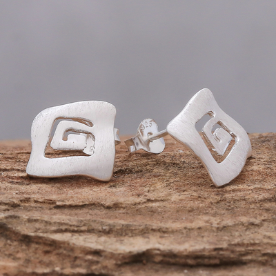 Sterling silver stud earrings, 'Abstract Twist' - Abstract Spiral Sterling Silver Stud Earrings from Thailand
