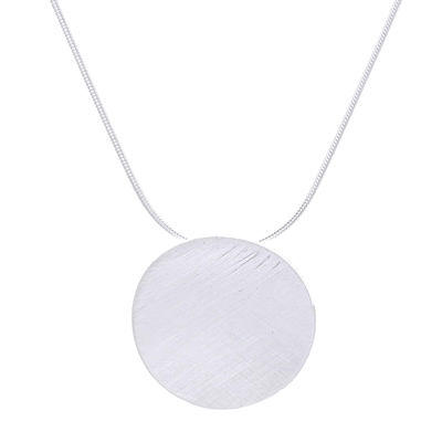 Collar colgante de plata esterlina - Collar con colgante circular de plata de ley satinada cepillada