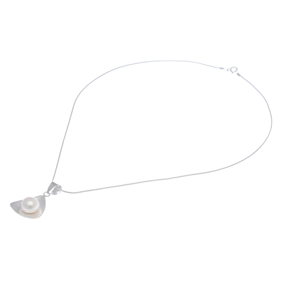 Cultured pearl pendant necklace, 'Pearly Triangle' - Triangular Cultured Pearl Pendant Necklace from Thailand