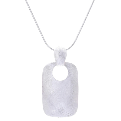 Sterling silver pendant necklace, 'Gleaming Obelisk' - Modern Rectangular Sterling Silver Pendant Necklace