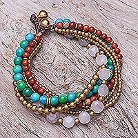 Multi-Edelstein-Perlen-Torsade-Armband, „Thai Mood“ – Multi-Edelstein-Perlen-Torsade-Armband, hergestellt in Thailand
