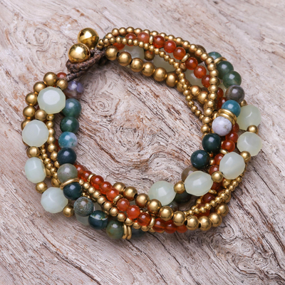 Multi-gemstone beaded torsade bracelet, Thai Vibrance
