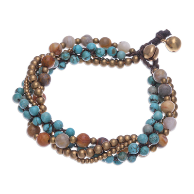 Agate and Calcite Beaded Torsade Bracelet from Thailand